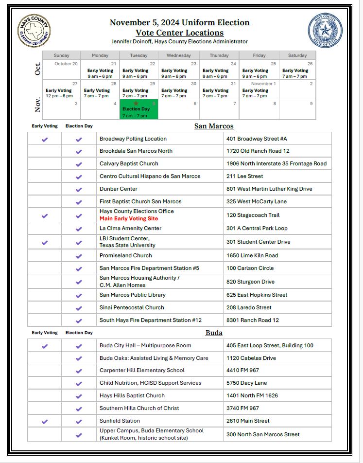 Polling Locations Nov 2024 and Early Voting pg 1